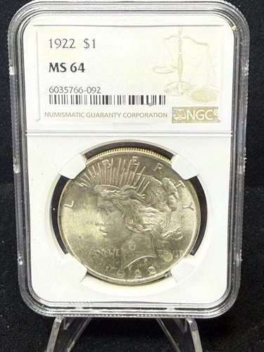 1922 $1 MS64 NGC Peace Silver Dollar - Nice Coin