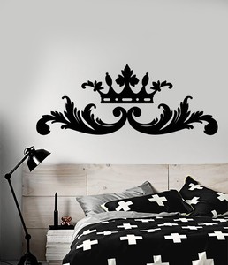 Vinyl Wall Decal Headrest Bed King Queen Crown Bedroom Decor