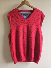 VTG Men's Tommy Hilfiger Size L 100 Cotton Cable Red Sweater Vest Pre-owned