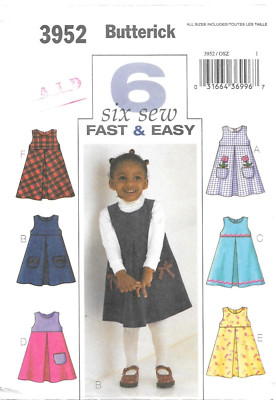 Uncut Butterick Sewing Pattern # 3952 Toddlers A-Line Jumper Size: 1-2-3-4