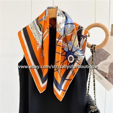 Sallys Boutique 16 Momme Twill Silk Carriage Print Double Face Necktie Scarf 26"