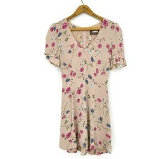 Reformation Sue Dress Womens 2 Blush Pink Floral Mini Fit Flare V Neck Eden