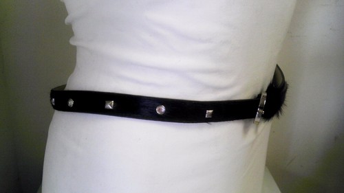 Womens Skinny Rivet and Fur Dark Brown Waist Belt Size S M - Picture 3 of 7