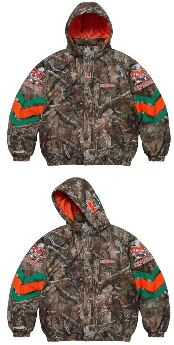 Supreme Mitchell & Ness NCAA Hooded Stadium Jacket Woodland Camo