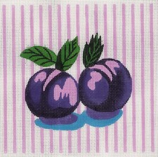 Needlepoint Canvas Shiny Purple Plums 11x11" Melissa Shirley Fruit Set 14 mesh