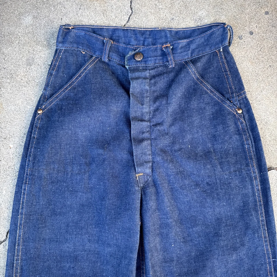 Pantalones de mezclilla vintage años 40 años 50 cintura alta jeans peto ropa deportiva occidental Foto 2 de 4