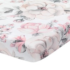 Lambs  Ivy Signature Botanical Baby Watercolor Floral Cotton Crib Sheet- White