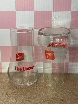 Vintage 7-Up The Uncola Advertising Glasses 1970. Set Of 2. Soda Pop Barware
