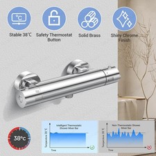 Mixer Shower Valve Tap Round Chrome Thermostatic Exposed Bar Single Outlet