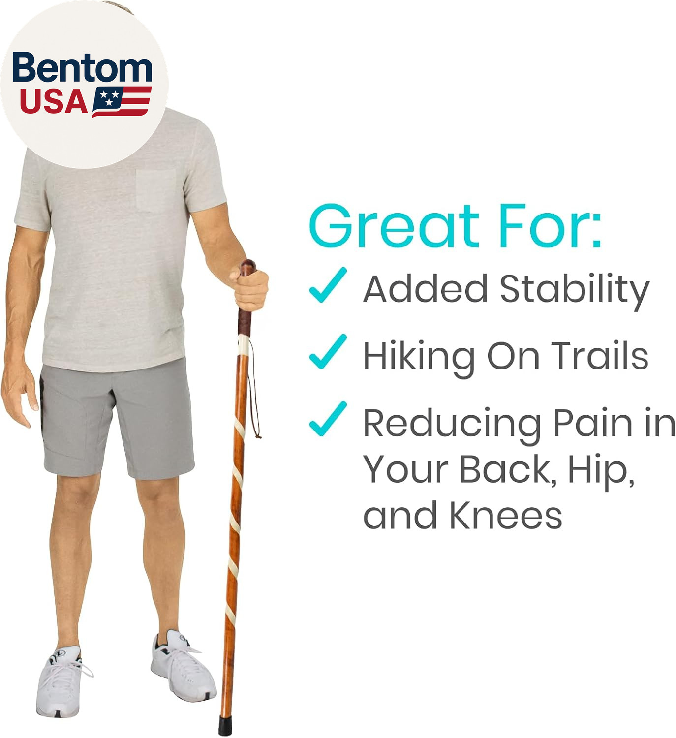 Wooden Walking Stick - Willow Cane for Seniors Hiking & Balance - Heavy Duty Car