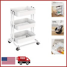 3 Tier Rolling Cart with Lockable Wheels Heavy-Duty Metal for Home Organization
