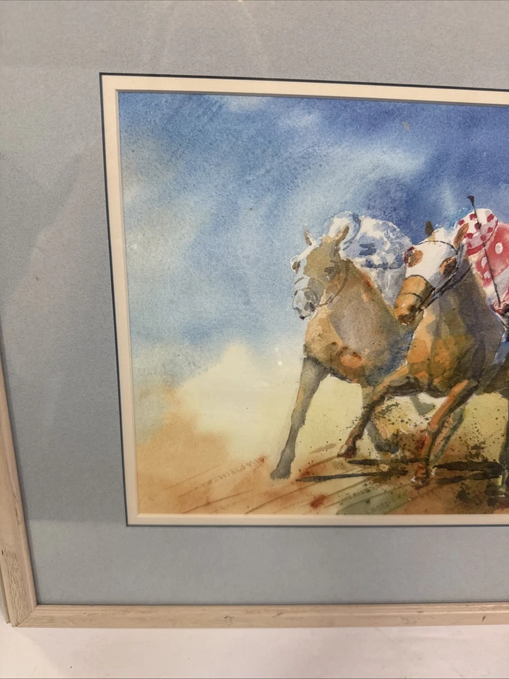 Original Watercolor By Lionel Lefebvre Horse Racing Jockey Framed & Matted - Image 2 of 4