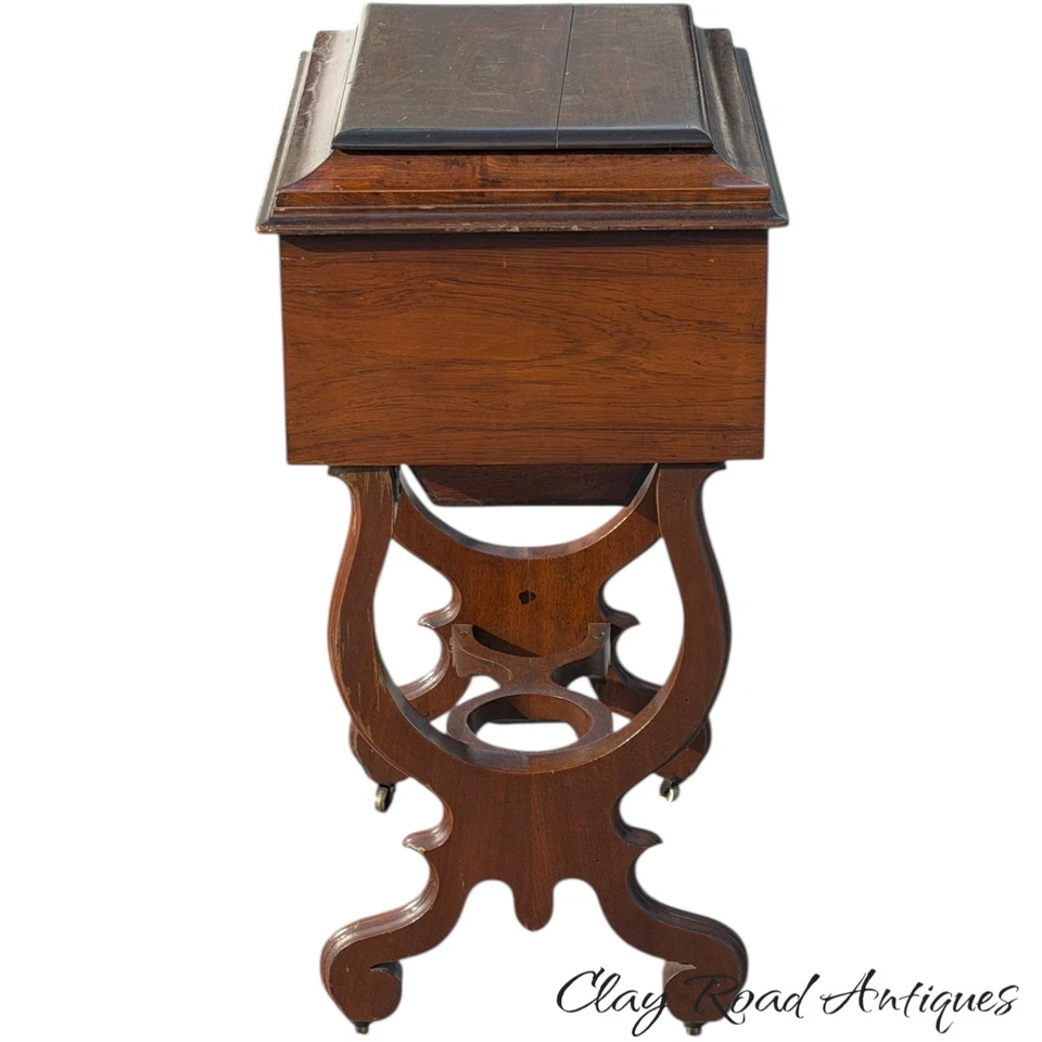 Antique Rosewood victorian sewing stand table work transitional 1870 classical - Image 4 of 4