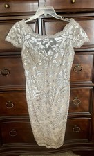 Calvin Klein Floral Silver Sequin Cocktail Event Dress Sz 6 Sexy Wedding Guest