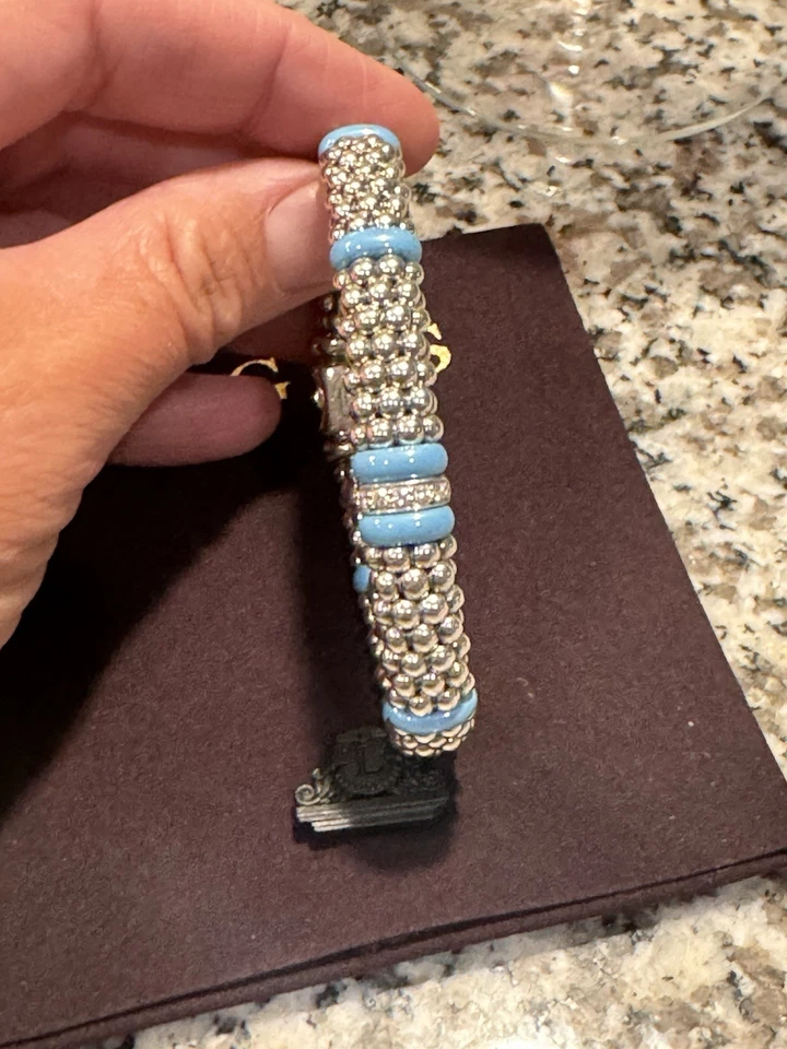 LAGOS Single Station Diamond Caviar Bracelet Turquoise Ceramic 9mm Size 7 - Image 2 of 4