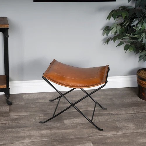 Melton Stool in Brown Leather and Iron by Butler - Picture 7 of 9