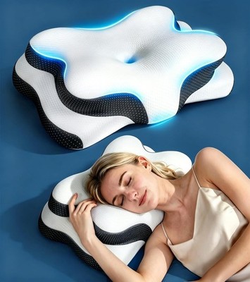 Zoned Contour Cervical Neck Pillow for Deeper Pain Relief Sleep, Q-max 3X Coolin