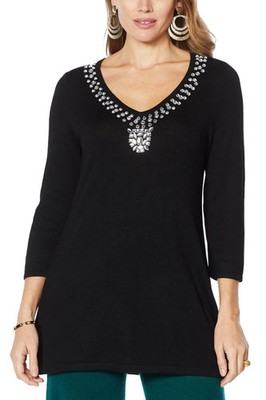 IMAN Global Chic Touch of Cashmere Sweater Tunic Black
