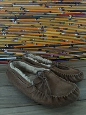 UGG Suede Brown Moccasin Shearling Leather Slippers Womens 7