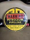 Vintage Amoco Petroleum Pipeline Porcelain Warning Oil Sign
