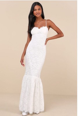 Lulus Instinctively Stunning White Lace Bustier Trumpet Maxi Dress - Size M