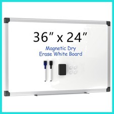 36" x 24" Magnetic Whiteboard for Wall, Dry Erase Board with Silver Aluminum ...