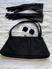 Orig 50,s. Faigen AU Blk Fab Suede Handbag With Matching Shoe Trims /gloves