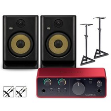 Focusrite Solo Gen4 wKRK ROKIT G5 Studio Monitor Pair wStandsCables ROKIT 8