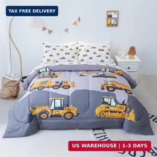 Boys Construction Bed in a Bag, 3D Truck Twin Comforter Sheet Set, Soft Kids