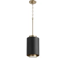 Quorum 8008-6980 Pendant, 1-Light 100 Watts, Noir / Aged Brass