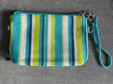 The Sak Crochet Purse Casual Wristlet Bag Inner Pockets Blue Green, And White