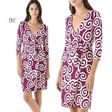 4 6 DVF Diane von Furstenberg JULIAN Magenta Swirl Silk Wrap Dress Reissue Print