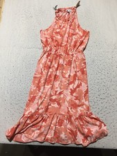 Nine West Dress Womens L Large Peach Floral Sleeveless Long Flared Bottom