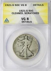 1921-S 50c Walking Liberty Half Dollar ANACS VG8 Details Cleaned & Scratched