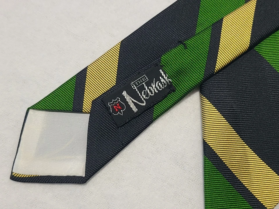 Corbata de cuello para hombre Countess Mara de colección logotipo frontal verde amarillo dk azul marino a rayas NY Foto 4 de 4