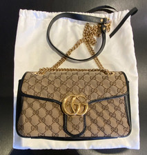 Gucci GG Marmont Shoulder bag in Original GG Canvas with Black Leather Trim