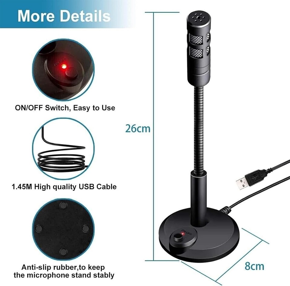 Desktop Mini Condenser Microphone USB Computer Mic Recording For Laptop ...