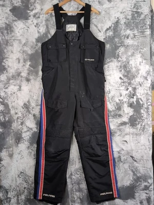 Vintage Polaris Snowmobile Bibs Blue Red Leg Stripe Pants Overalls Men L Worn - Image 1 of 4