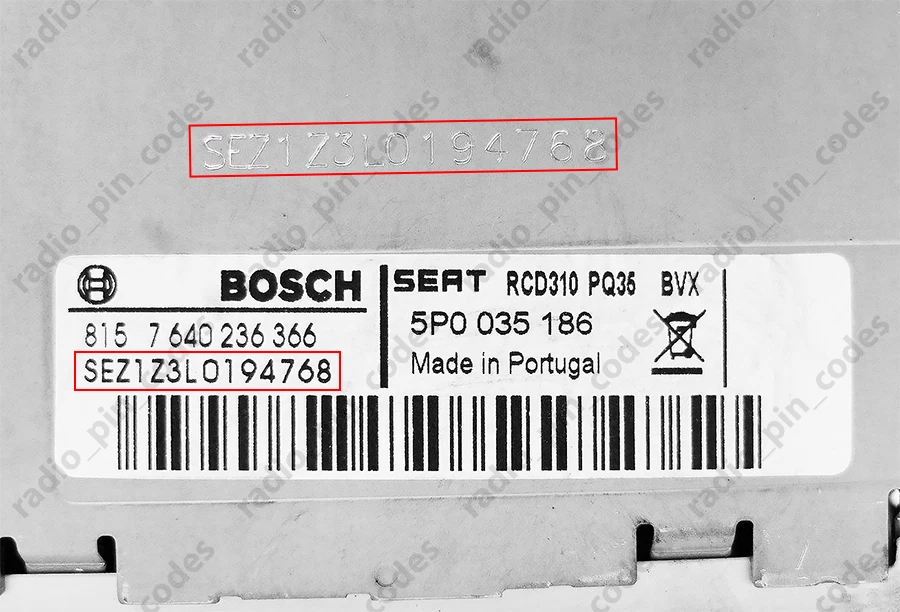 SEAT RADIO PIN CODE ALHAMBRA ALTEA IBIZA LEON MII RNS 315 510 NAVIGATION SE 359 - Photo 3/4