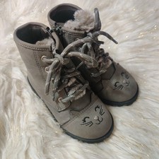 Gray Wonder Nation GIRLS KITTY CAT Zipper Lace Boots Toddler Faux Fur Size 7