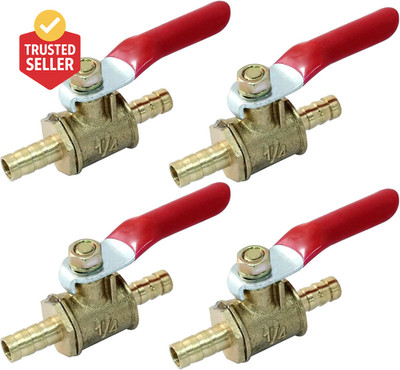 4 Pcs 1/4 Inch Hose Barb Ball Valve, Mini Brass Shut Off, Pipe Tubing Fitting wi