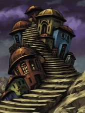 Surreal Staircase Houses Fantasy Village Poster 18x24in