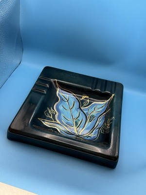 Vintage Hanson Ceramic Ashtray Catchall Signed Mid Century Modern Leaf Design