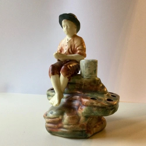Weller Pottery Muskota Boy Fishing Flower Frog 1920's