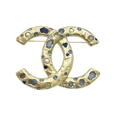 希少✨CHANEL Cocomark Bijou Crystal Brooch CHANEL Coco Mark Pearl Crystal Brooch Gold Tone | eBay