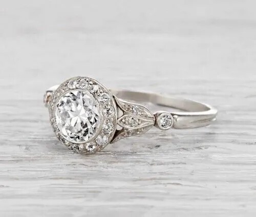 1.50CT Round White Moissanite Art Deco Engagement Ring 14K White Gold Plated - Afbeelding 1 van 2