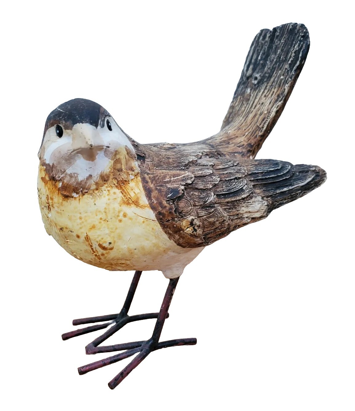 Creative CoOp Bird Figurine Metal Feet Carved Detailed Realistic Wren