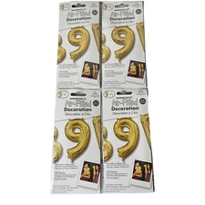 4 Air-Filled Decoration Foil Balloon With Straw 8"x14" Number 9 No Helium Req
