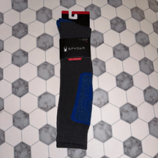 Spyder Ski Socks 1 Pair Full Cushion Gray and Blue Shoe Size 4-10 NWT