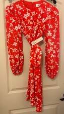 ELIZA J A Line Red Floral Dress Lined LgSlv Pockets SZ 0 NWT $138MSRP